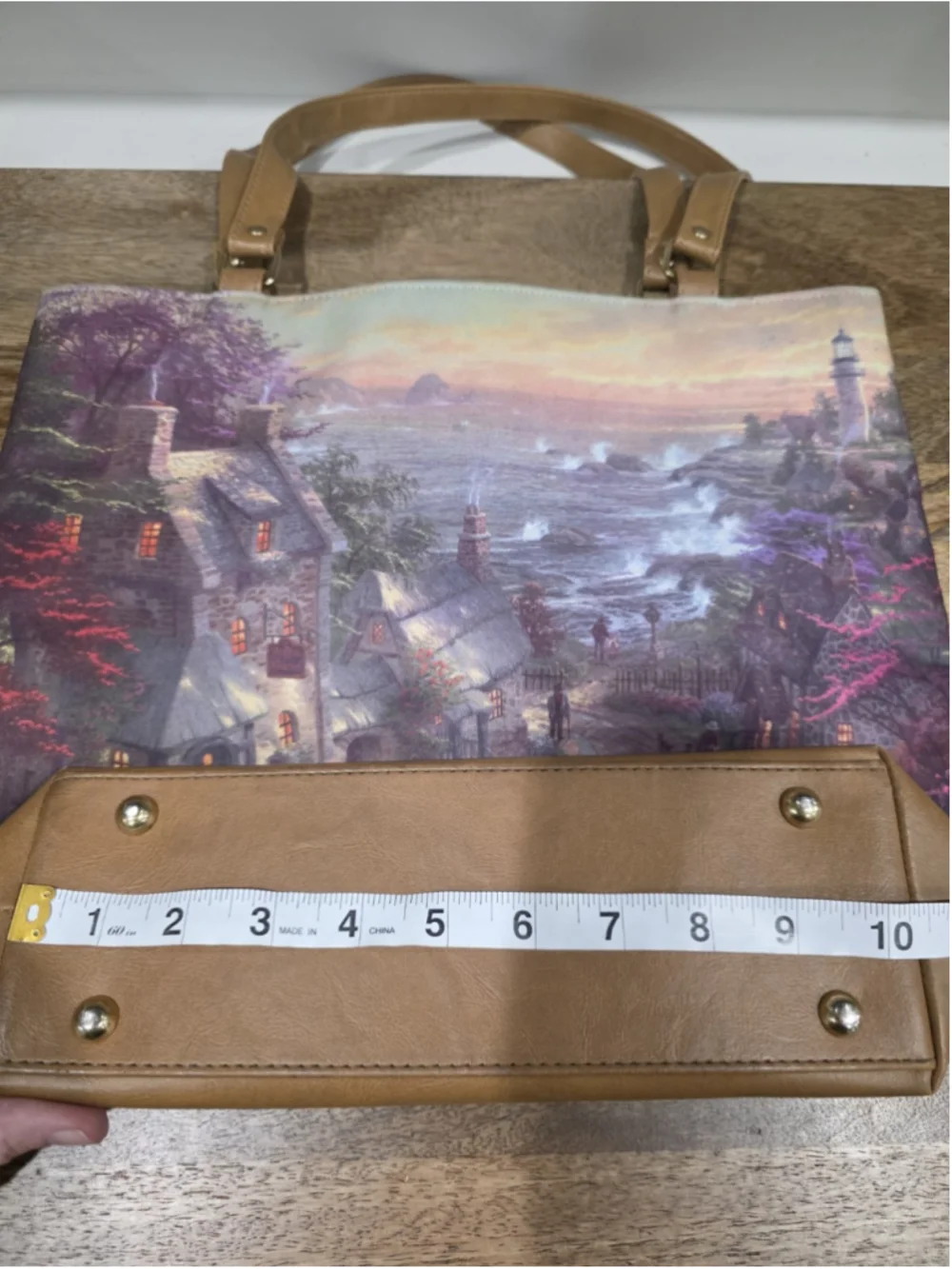 Thomas Kinkade Gregg Gifts Lighthouse Coastal Cottage Tote Bag Purse Art Print
